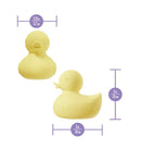 Play With Me Splash Rechargeable Vibrator Yellow dimensions, showing 2.25in height and 3in width, in cute yellow duck design.