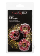 Magic C Rings Cock Rings 3 Piece Set Red with unique textures in a bold pack for enhanced stimulation.