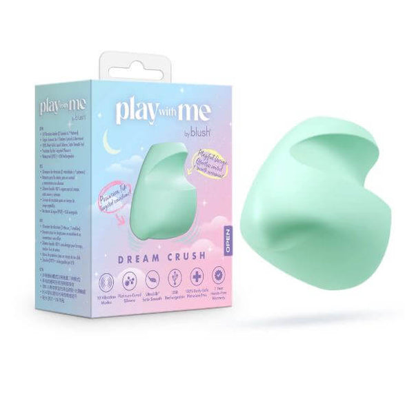 Play With Me Dream Crush Finger Stimulator Green box and product image in mint color.