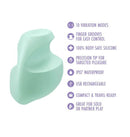 Play With Me Dream Crush Finger Stimulator Green features 10 vibration modes and is made from 100% body-safe silicone.