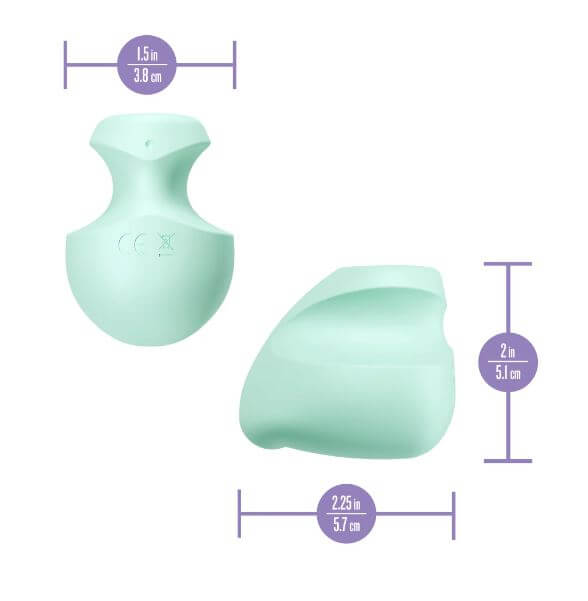 Play With Me Dream Crush Finger Stimulator Green dimensions, featuring a sleek mint design and ergonomic shape.