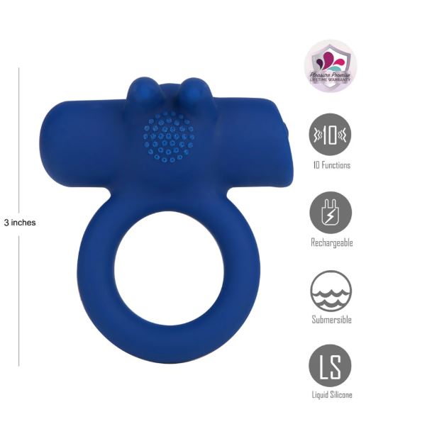 Maia Huxley Blue Liquid Silicone C Ring Jaguar features a vibrating design with 10 functions and is made of body-safe silicone.