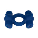 Maia Ronan Power Liquid Silicone C Ring Blue with dual ticklers and removable vibrating bullets for pleasure.