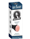 Quickies Take That Pussy Masturbator packaging with soft, life-like feel and adjustable suction features.