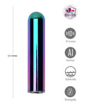Maia Cosmo Jaguar Power Bullet Vibrator with polished aluminum finish, 10 functions, submersible and rechargeable.