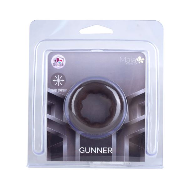 Maia Gunner Liquid Silicone C Ring Chocolate packaging showcasing its super-stretchy design and premium quality.