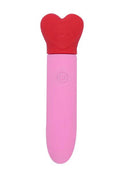 Maia Sweetee Rechargeable Mini Vibe in pink with red heart-shaped top for portable pleasure.