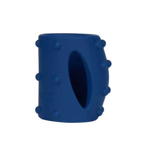 Maia Romeo Vibrating Girth Enhancer Blue, a blue silicone pleasure product designed for performance enhancement.