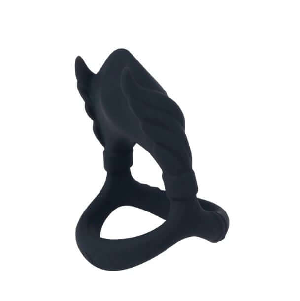 Maia Rocky Black Vibrating Penis Ring designed for enhanced pleasure and support, featuring a sleek double-ring style.