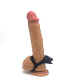 Maia Rocky Black Vibrating Penis Ring displayed on a white background, showcasing its sleek design and double-ring style.