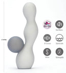 Maia Presley Rechargeable Ball Vibrator Gray showcasing flexible design, dual motors, 10 functions, and made from silicone.
