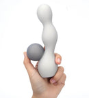 Maia Presley Rechargeable Ball Vibrator Gray held in hand displaying its unique design and functionality.