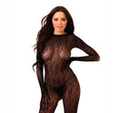 Savage Me Luxe Kitty Sleeve Bodystockings Black, showcasing a model in a sheer black bodystocking with unique sleeve design.