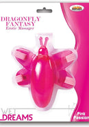 Wet Dreams Dragonfly Fantasy Strap On Massager Pink in a vibrant pink color, designed for hands-free pleasure.