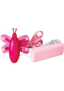 Wet Dreams Dragonfly Fantasy Strap On Massager Pink with butterfly design and adjustable straps for pleasure.