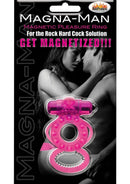 Magna Man Magnetic Vibrating Cock Ring Magenta packaging with model couple in background.