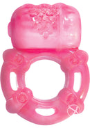 Super Stud Orgasmic Vibrating Silicone Cock Ring Magenta with textured surface and ergonomic design.