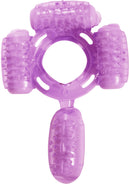 Humm Dinger Super Quad Vibrating Cock Ring Purple with four motors for shared pleasure.