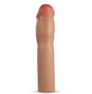 Beige silicone penis extender with realistic feel and dual density design for increased size and pleasure, Performance Plus 1.25-Inch.