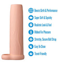 Performance Penis Enhancement Sleeve 5.75 Inches features soft material, ribbed texture, and secure ball strap for enhanced experience.
