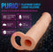 Beige silicone penis extender with realistic dual-density design and platinum cured liquid silicone features.