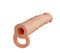 Beige silicone penis extender with realistic dual-density design for enhanced size and performance.