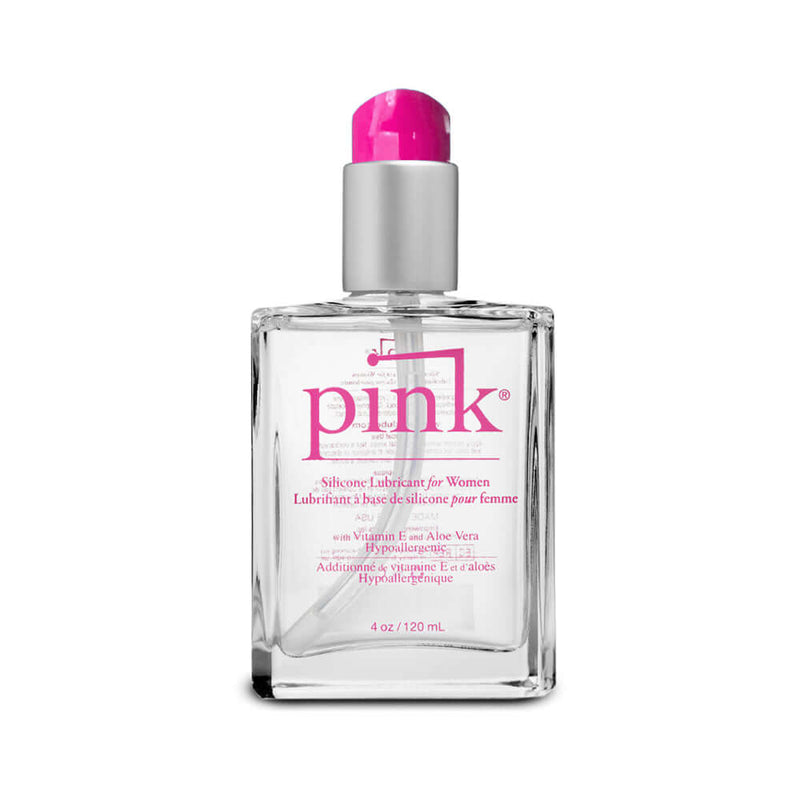 Pink Silicone Lubricant 4 Oz Glass Bottle - premium silicone-based lubricant for women.