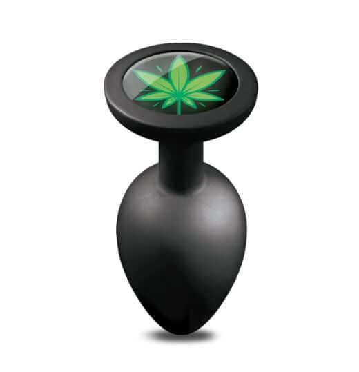 Large silicone anal plug with cannabis charm from the Chronic Collection.