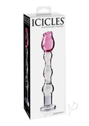 Icicles No 12 Beaded Flower Glass Dildo 7.25 Inch Clear Pink with elegant beaded design, showcasing its hand-blown craftsmanship.