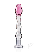 Icicles No 12 Beaded Flower Glass Dildo 7.25 Inch Clear Pink with beaded flower design and pink accents