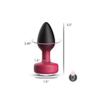 Eluxe Vibrating Anal Plug Small Ruby Ombre With Remote dimensions showing height and width for optimal fit.