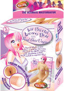 Lil Barbi Inflatable Love Doll with Real Skin Vagina Vanilla packaging with playful design and features.