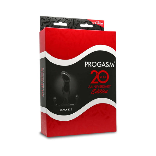 Aneros Progasm Prostate Stimulator Black Ice packaging for the 20 Year Anniversary Edition.