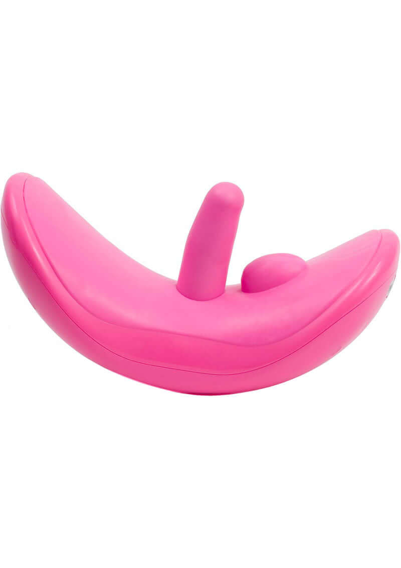 iRide Vibrator in pink with hands-free dual vibrating zones for enhanced intimate pleasure and customizable intensity levels.