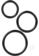 Silicone Support Cock Rings 3 Piece Set Black featuring three graduated rings for optimal fit and support.