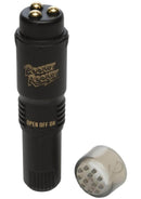Black Pocket Rocket 4 mini massager with interchangeable head, compact and powerful for discreet, silent operation and ultimate pleasure.