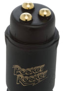 Black Pocket Rocket 4 mini massager with gold tips - compact, powerful, and virtually silent.