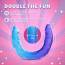 B Yours Sugar Stud Double Dildo 13.75 inches Blue showcased with features for double penetration and couples play.