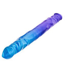 B Yours Sugar Stud Double Dildo 13.75 inches Blue showcasing its vibrant blue and purple gradient design.
