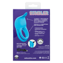Rumbler Rumble Vibrating Dual Cock Ring Blue packaging showcasing features and specifications.