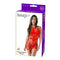 Flirty Fishnet Dress Lingerie in red packaging showcasing a model, designed for bold and playful looks.