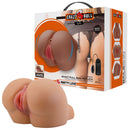 Kylie Realistic Vagina and Ass Vibrator Brown in packaging, showcasing dual-channel design and lifelike textures.