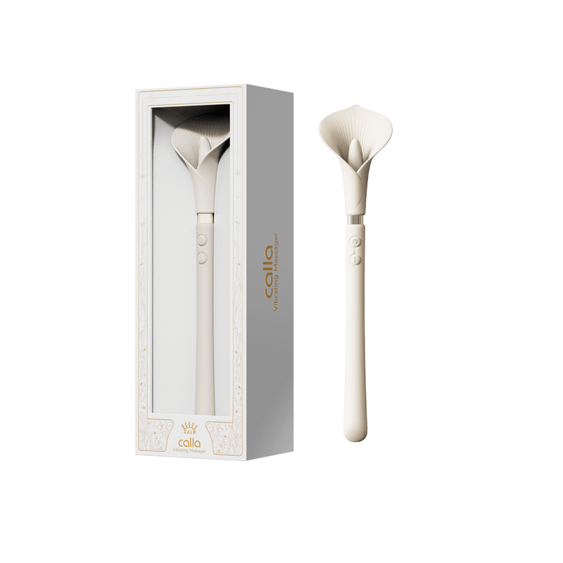 ZALO Calla Dual-Head Vibrating Wand in ivory white packaging, designed for discreet personal pleasure and relaxation.