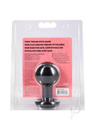 The Classic Round Butt Plug Medium Black in packaging, featuring a smooth spherical shape for balanced feel and comfort.