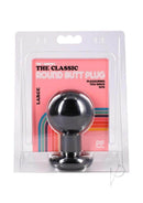 The Classic Round Butt Plug Large Black in packaging to highlight its smooth spherical design and comfortable use.