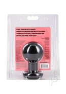 The Classic Round Butt Plug Large Black packaging, featuring smooth spherical design and safety features.