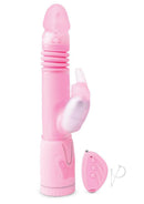 Thrusting Rabbit Pearl Vibrator with Remote Control Pink, featuring a thrusting shaft, spinning pearls, and clitoral stimulator.