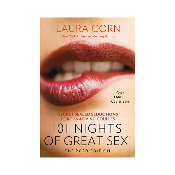 Cover of 101 Nights Of Great Sex 2020 Edition by Laura Corn, featuring seductive lips and bestseller information.