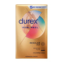 Durex Avanti Real Feel Non-Latex Condoms 10 Pack packaging featuring polyisoprene and skin-on-skin sensation.