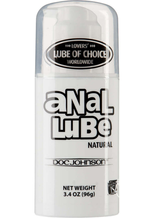Anal Lube Natural Airless Pump 3.4oz packaging front view.